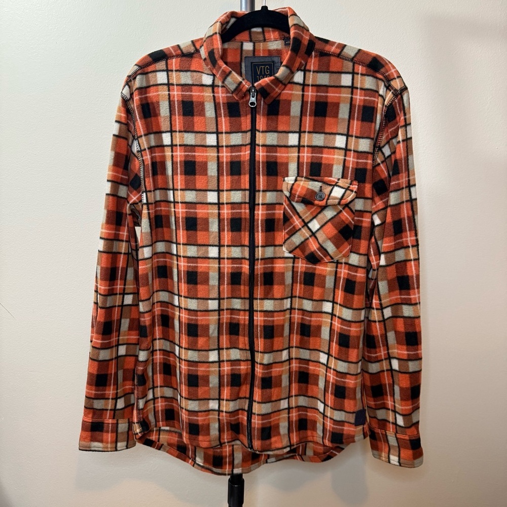 Men's Casual Plaid Button Down Shirt - Orange and Black - Picture 2 of 8